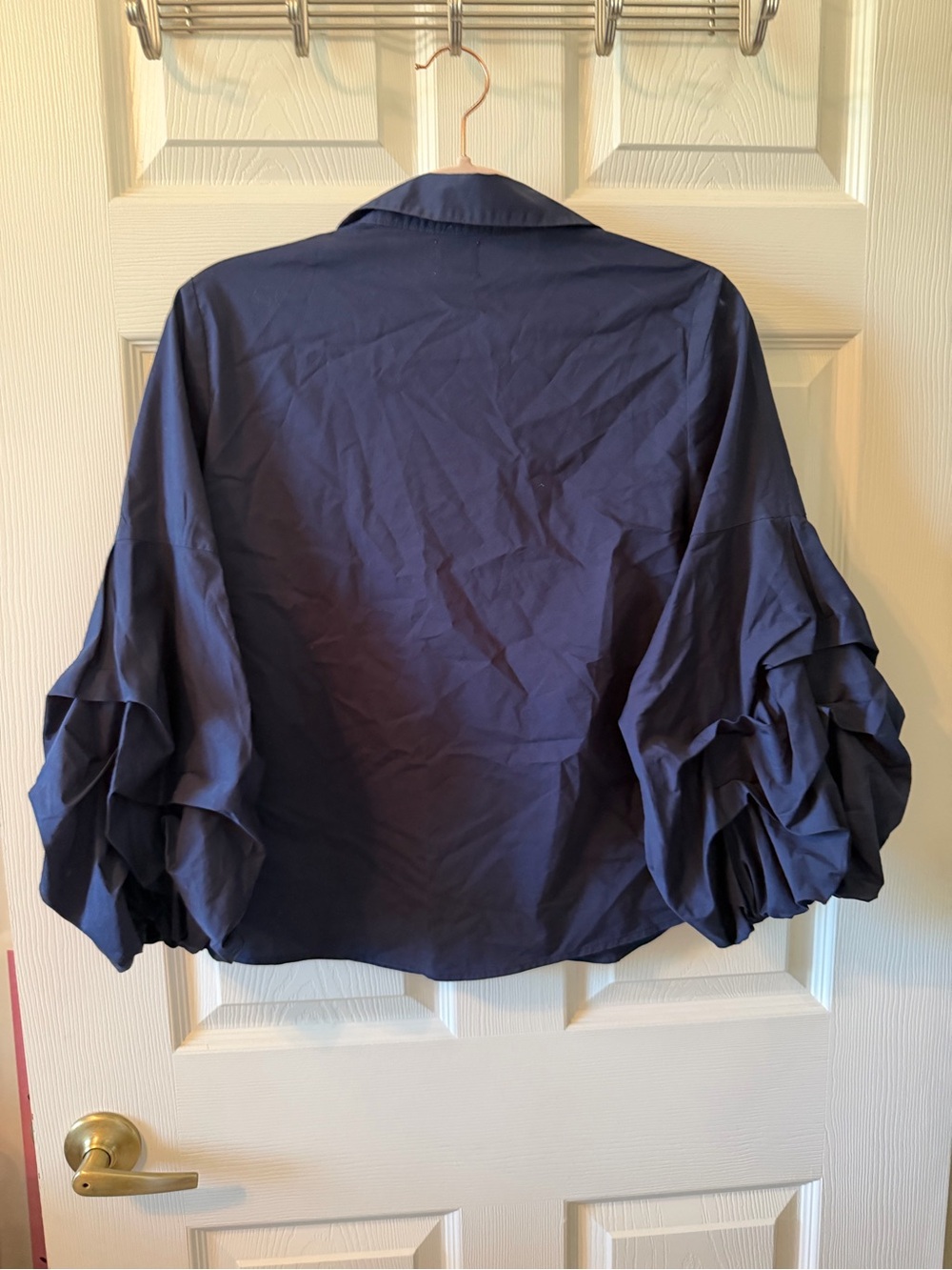 Cupio Navy Button-Front Blouse with Balloon Sleeves - Picture 2 of 3